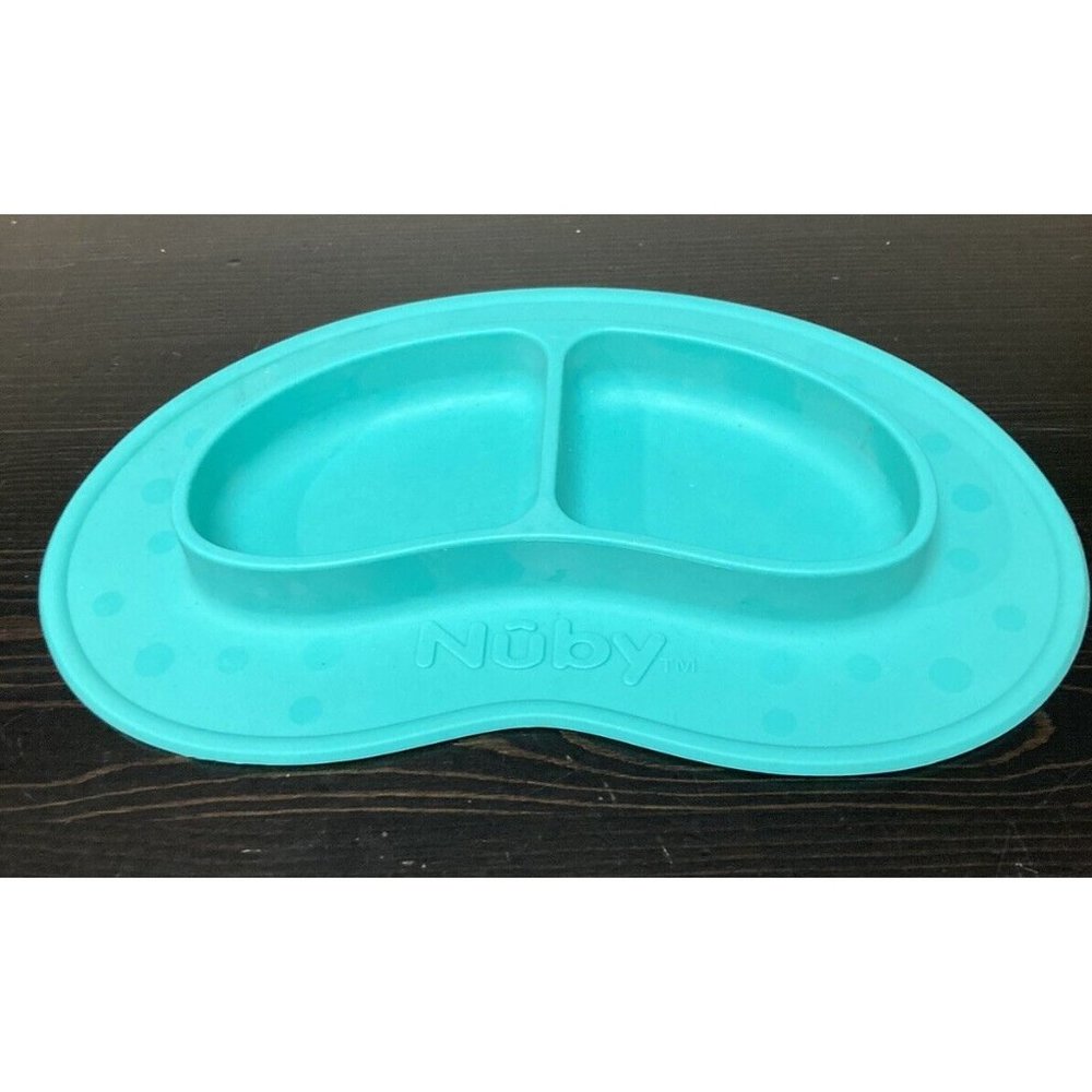 Nuby Sure Grip Miracle Mat 2-Section Food Plate For Young Toddlers Children Teal
